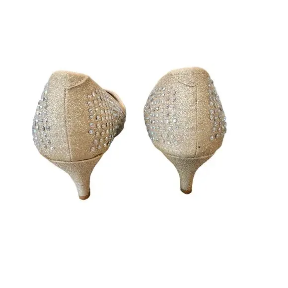 Seven Color Pumps Heels Womens Sz 6.5 Rhinestone Covered Pale Gold Pumps - Picture 6 of 10